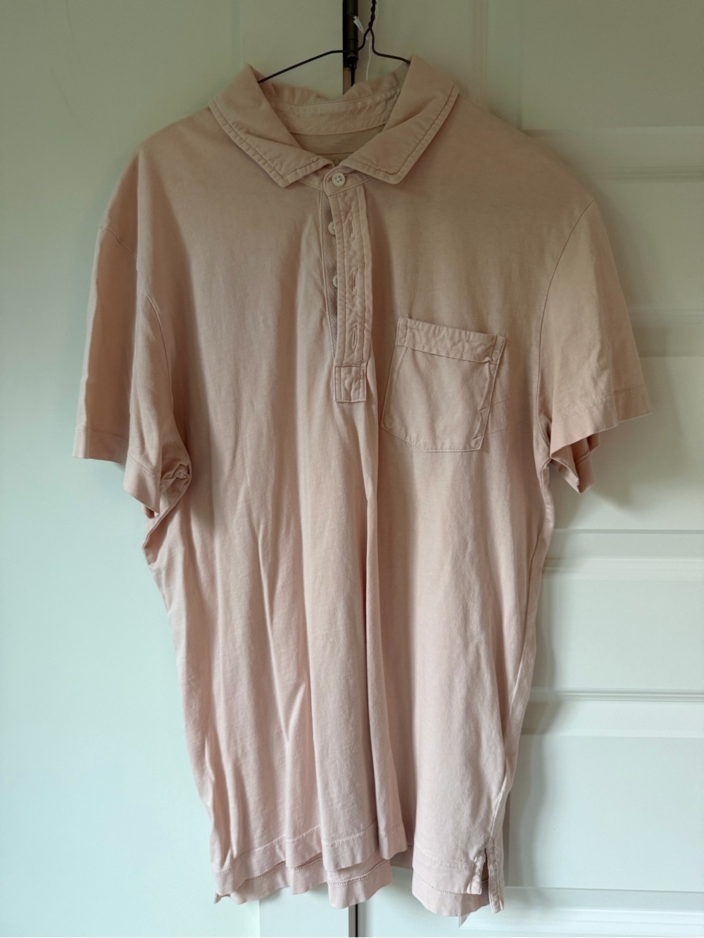 Billy Reid Pale Pink Short-Sleeve Polo with Chest Pocket